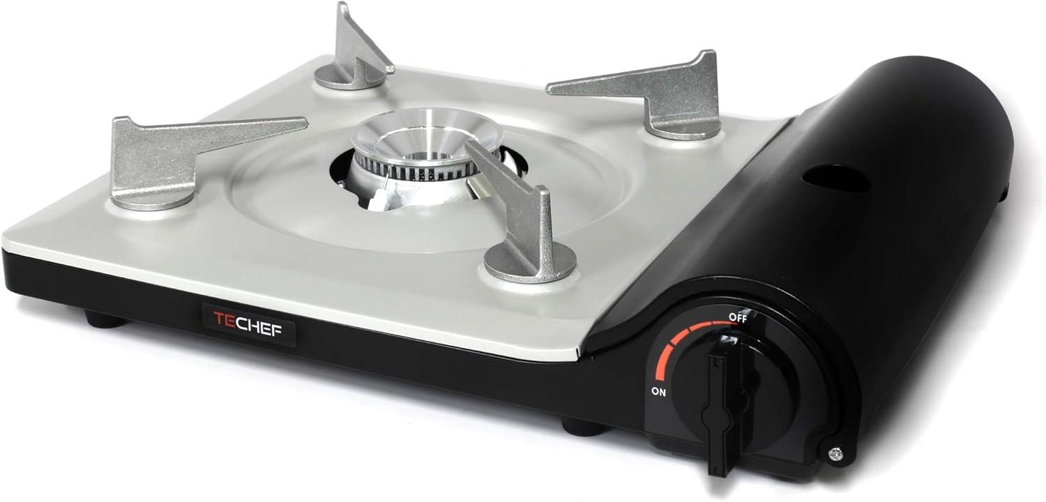 Compact Black and Silver Portable Gas Stove with Single Burner