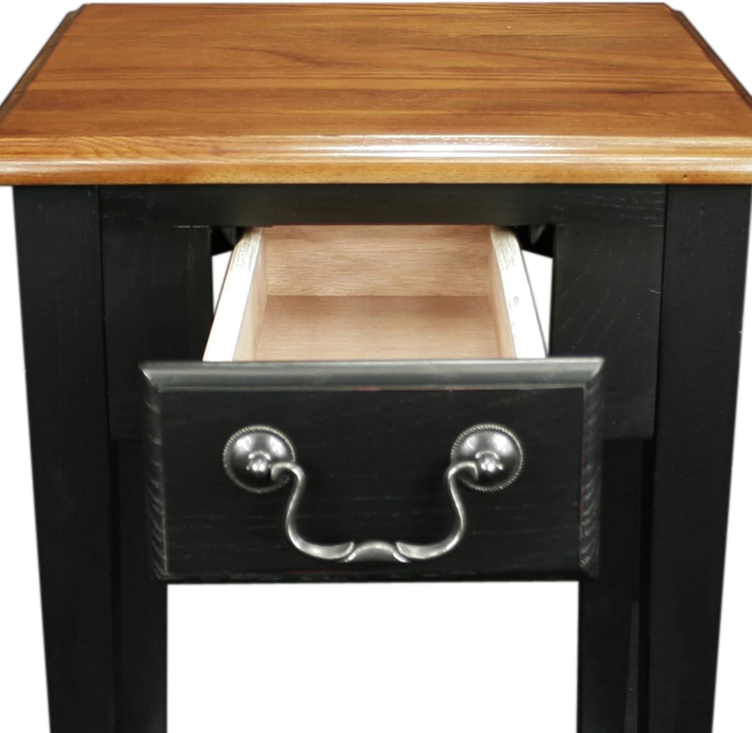 Medium Oak and Slate Black Square Side Table with Drawer