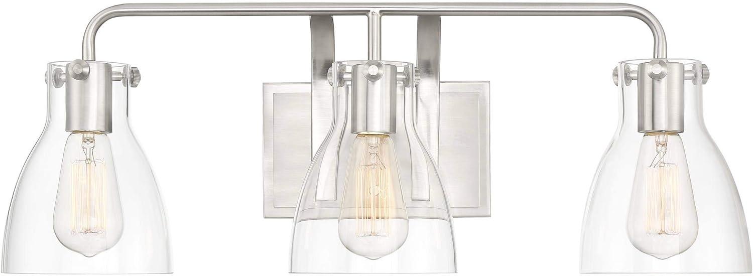 Possini Euro Design Cyn Modern Wall Light Brushed Nickel Hardwire 23 3/4" 3-Light Fixture Clear Glass for Bedroom Bathroom Vanity Living Room Hallway