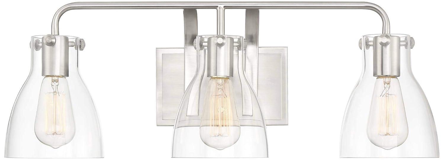 Possini Euro Design Cyn Modern Wall Light Brushed Nickel Hardwire 23 3/4" 3-Light Fixture Clear Glass for Bedroom Bathroom Vanity Living Room Hallway