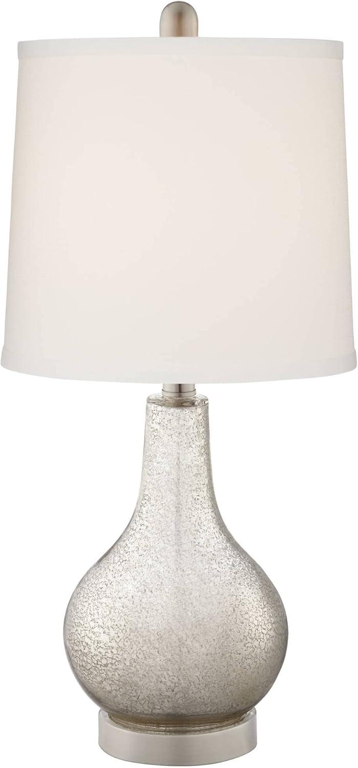 360 Lighting Ledger Modern Accent Table Lamps 21 3/4" High Set of 2 Mercury Glass with USB Charging Port Off-White Drum Shade for Family Office Desk