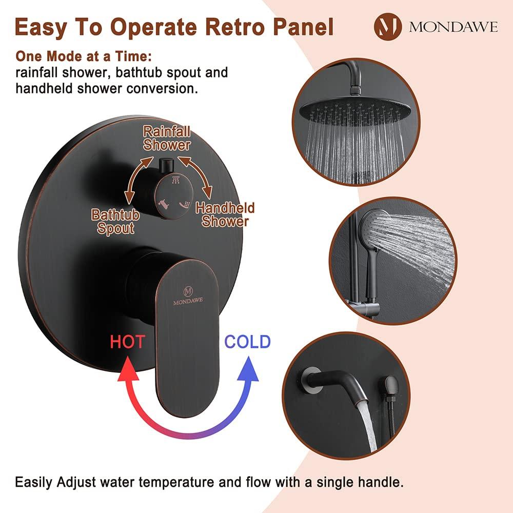 mondawe Calliope Wall Mounted 2-Function Retro Pressure-Balanced Shower System with 3 Setting Handheld MD-A3815-ORB