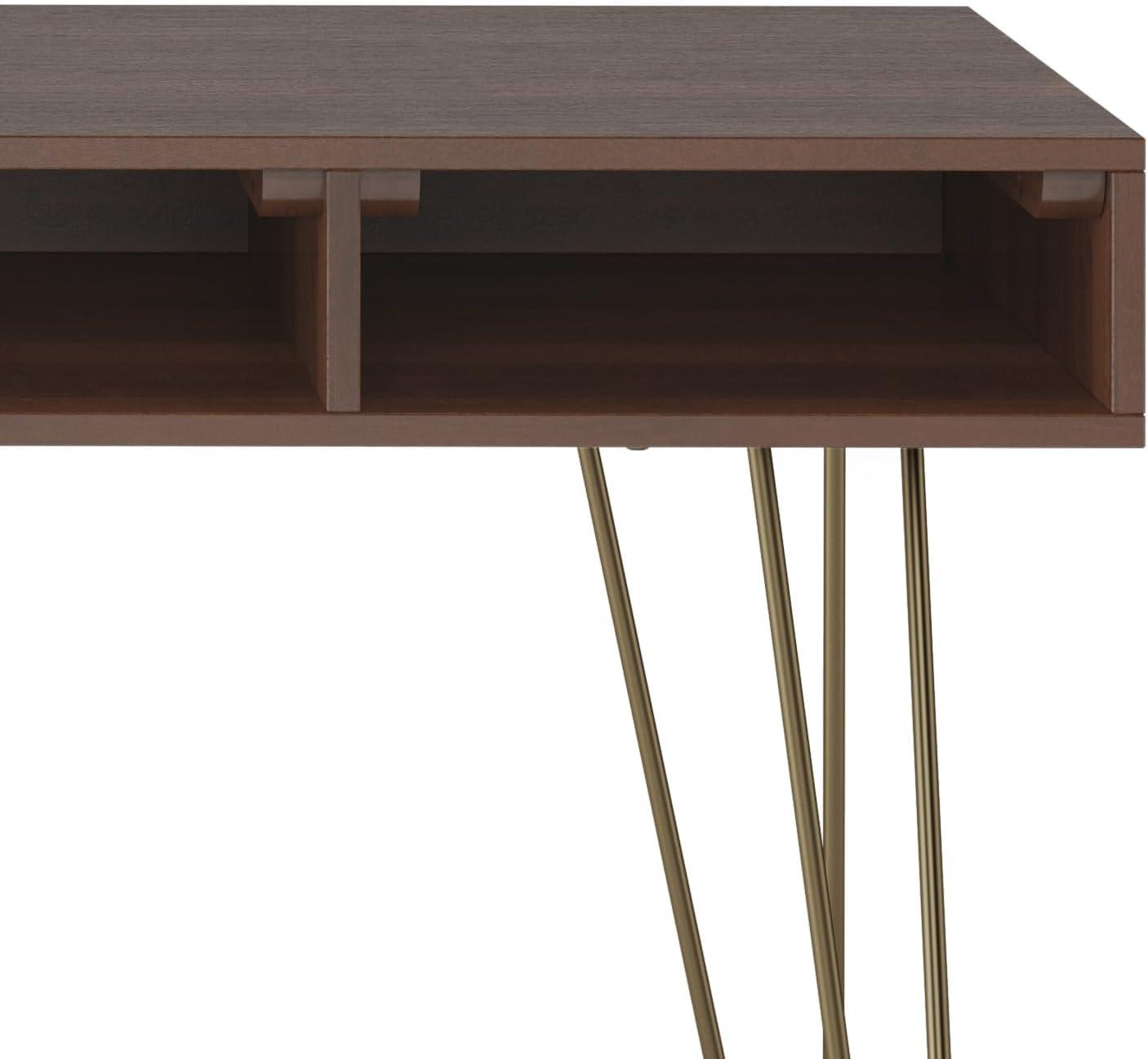 Simpli Home Hunter 60" Solid Wood Writing Desk in Umber Brown and Gold