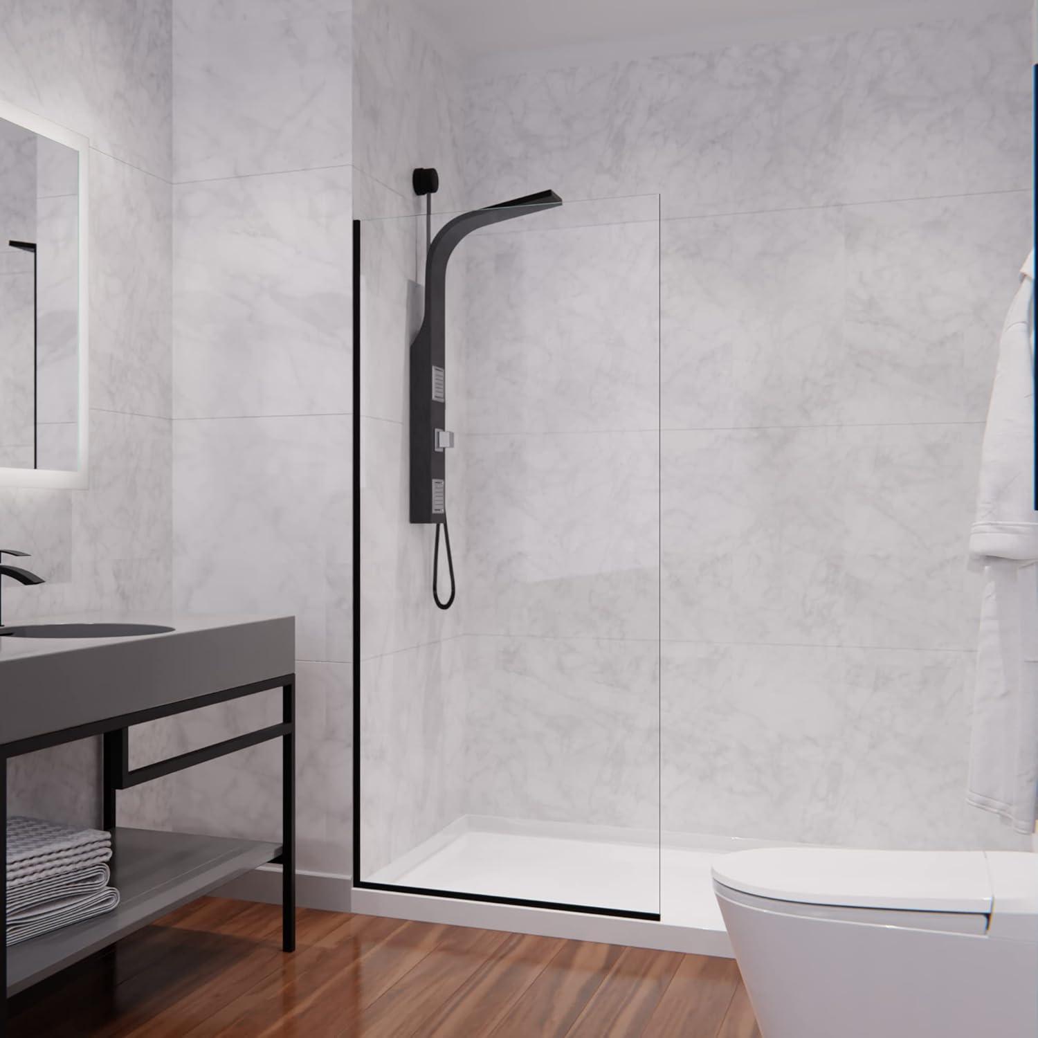 Veil Series 34” W x 74” H Frameless Glass Fixed Shower Screen Shower Door