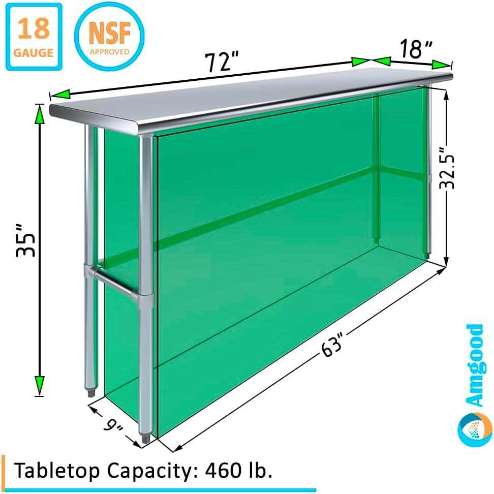 72" Long Stainless Steel Work Table with Galvanized Legs