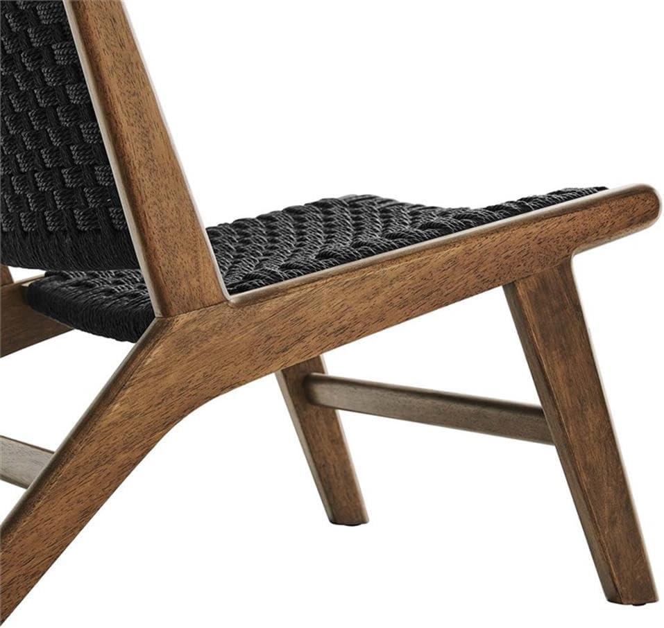 Modway Saoirse Woven Rope Wood Accent Lounge Chair in Walnut Black