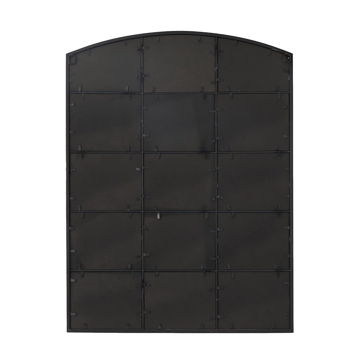 DecMode Geometric Window Pane Arch Wall Mirror, 36" W x 48"H, Dark Brown Finish
