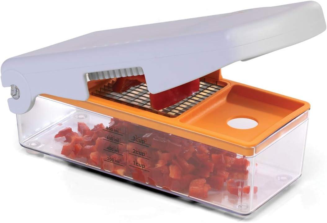 Prepworks Fruit and Vegetable Chopper: Manual Food Chopper, 3 Blades, Dishwasher-Safe, ABS & Stainless Steel, Red/Green/Yellow