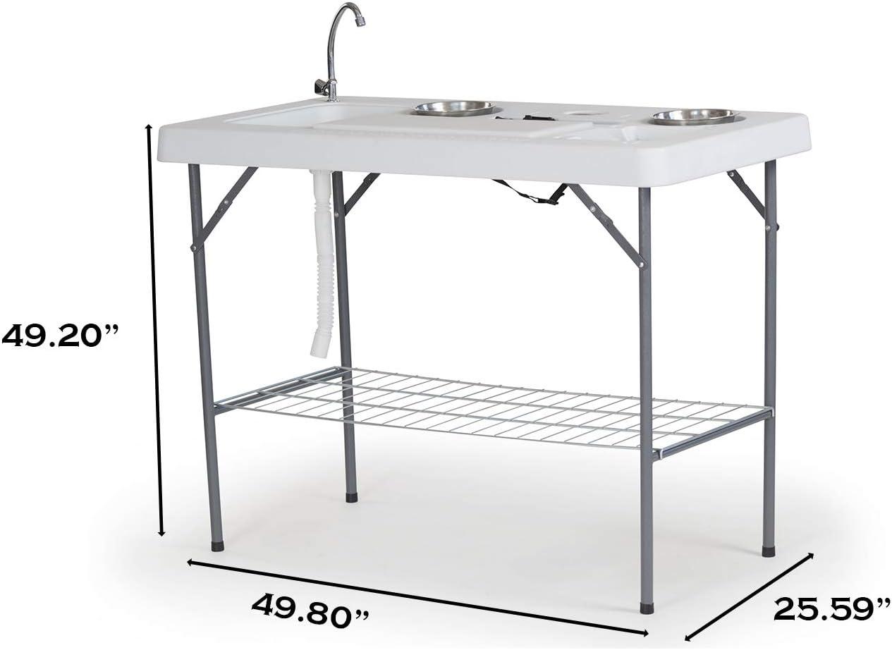 White Heavy Duty Plastic Fish Cleaning Table with Sink and Shelf