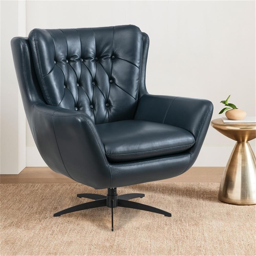 Comfort Pointe Clayton Midnight Blue Tufted Faux Leather Swivel Chair