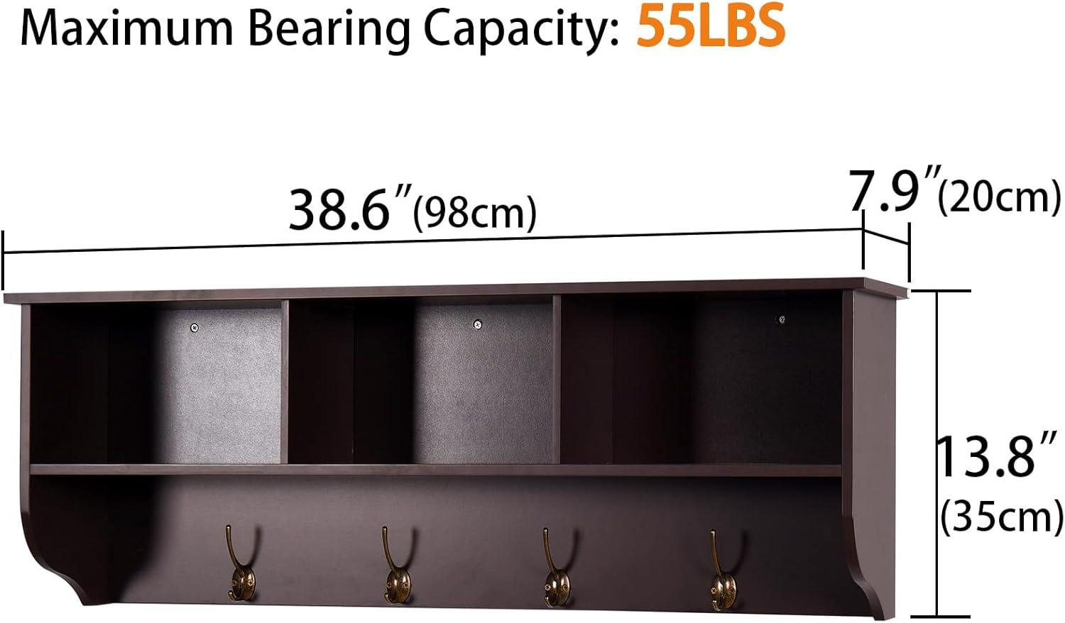 BaytoCare White Entryway Wall Mounted Coat Rack with 4 Dual Hooks Living Room Wooden Storage Shelf