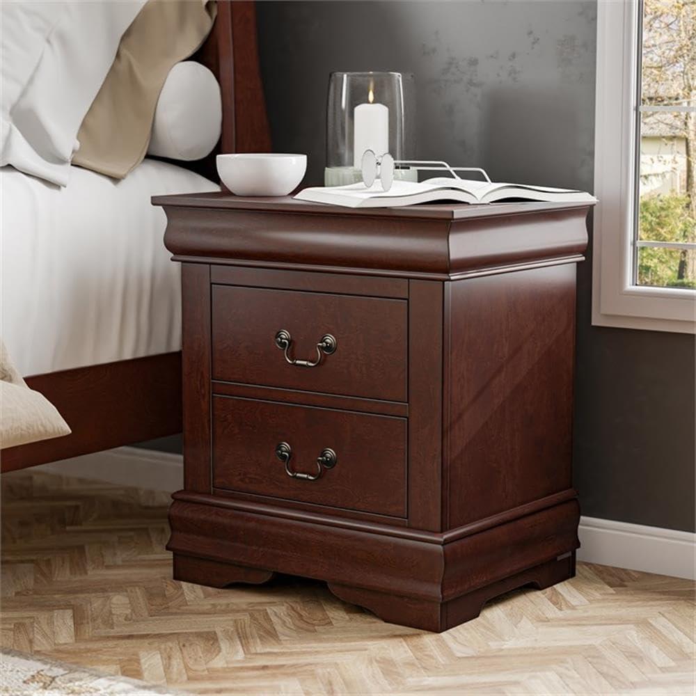 Cherry Finish Transitional 2-Drawer Wood Nightstand