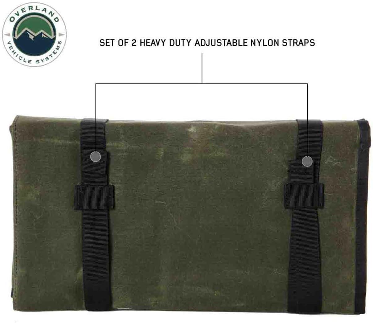 Overland Vehicle Systems Rolled General Tool Storage Bag - #16 Military Style Waxed Canvas - 19 Storage Pockets - Infused with Paraffin Wax Waterproofing