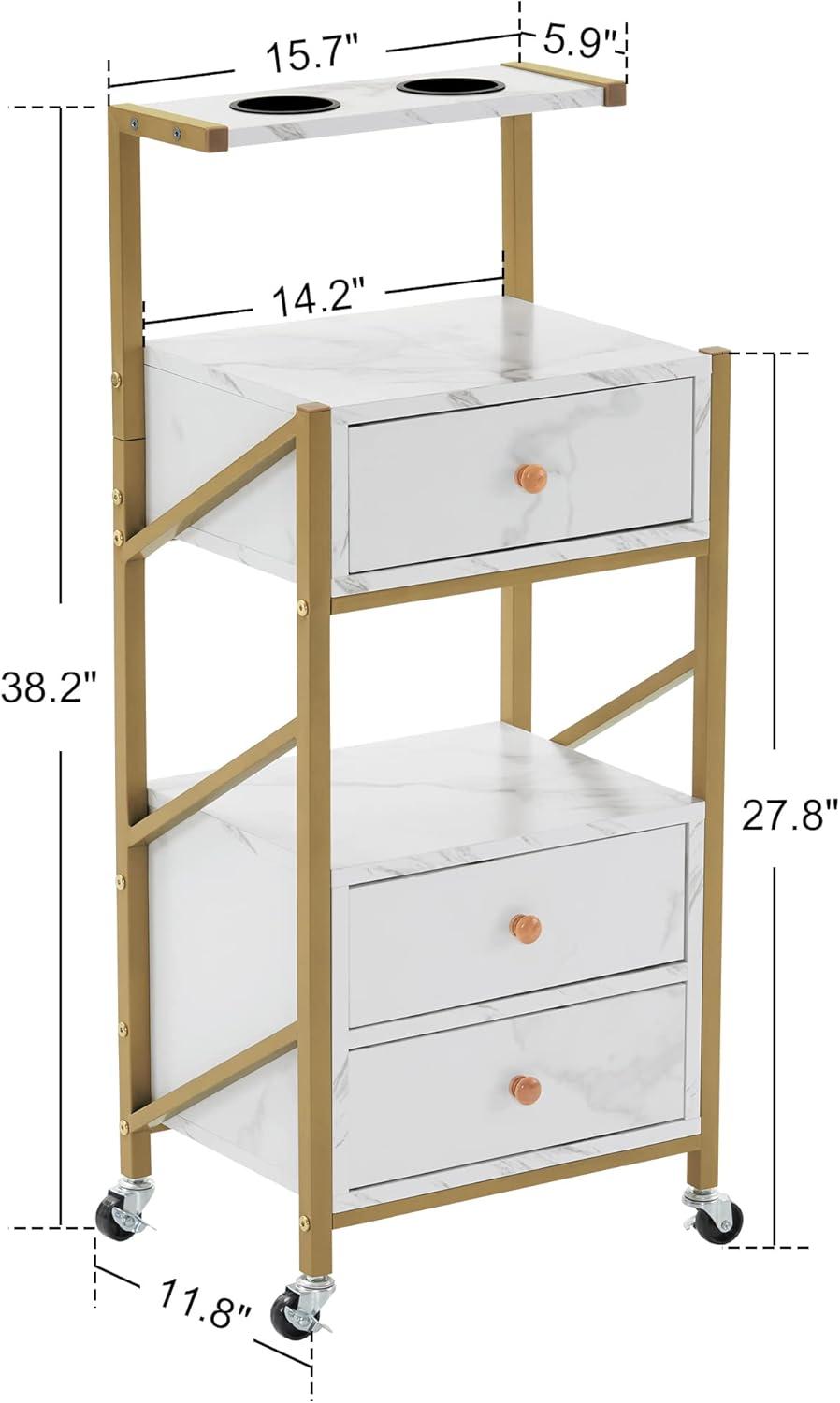 BarberPub Utility Cart with Drawers,  Tool Holders and Shelves, Salon Trolley with Locking Wheels