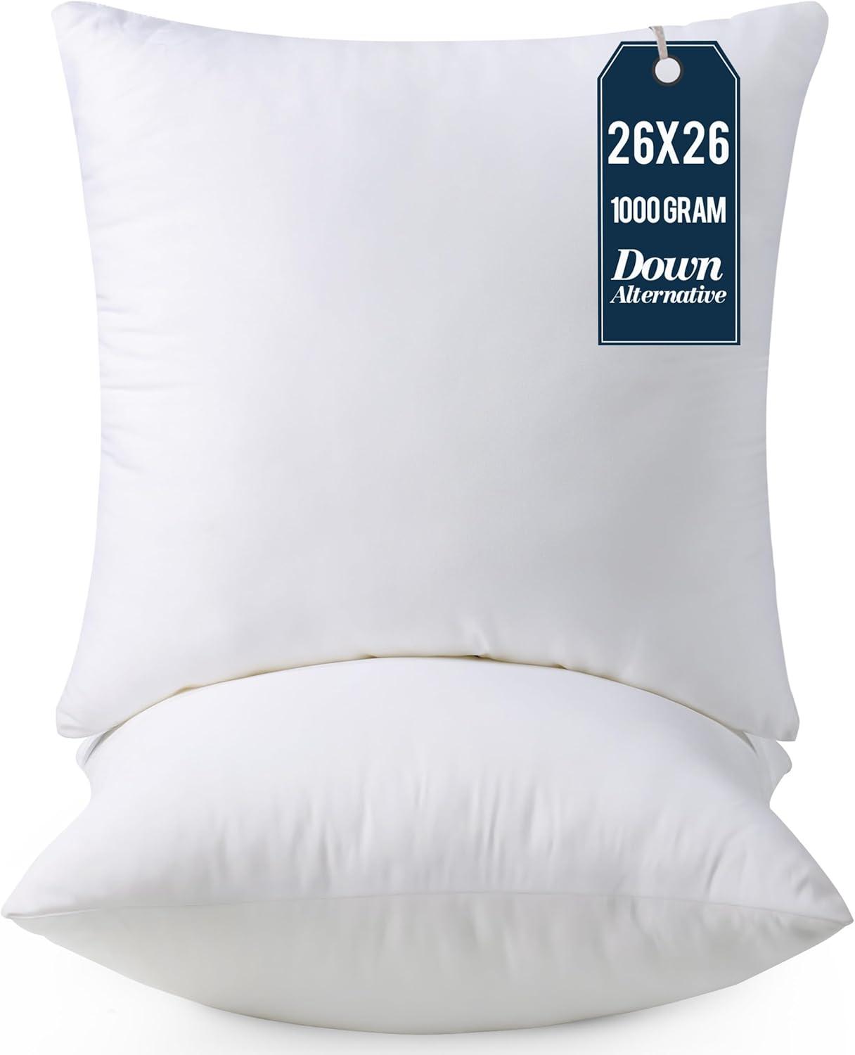 Eurotex Microfibre Pillow Insert (26x26, PK-2 ) - Polyester Filled Comfy Pillow for Sham, Cushion Cover - Fluffy Sleeping Pillow