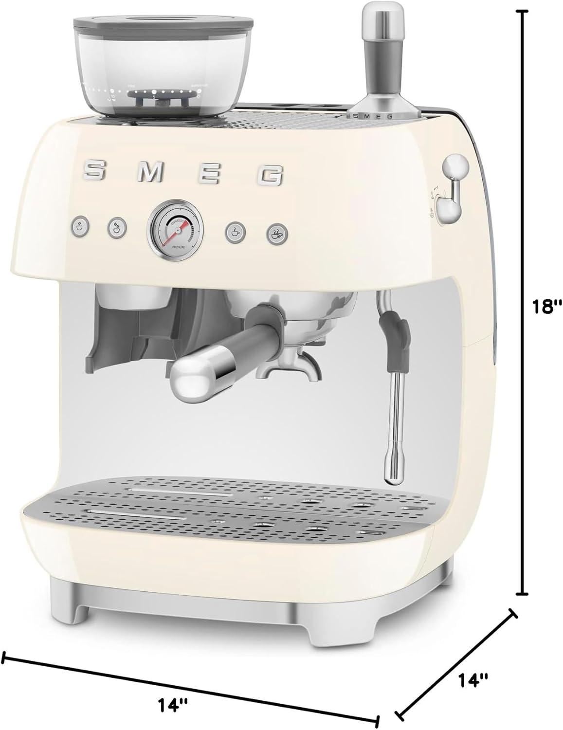 SMEG Cream Semi-Automatic Coffee and Espresso Machine with Milk Frother