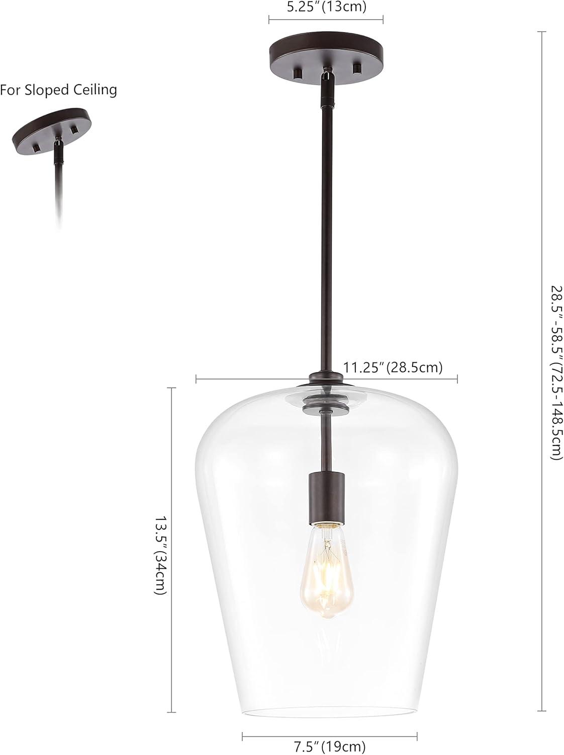 Hayes 11.25" 1-Light Industrial Farmhouse Iron/Glass LED Pendant, Oil Rubbed Bronze/Clear