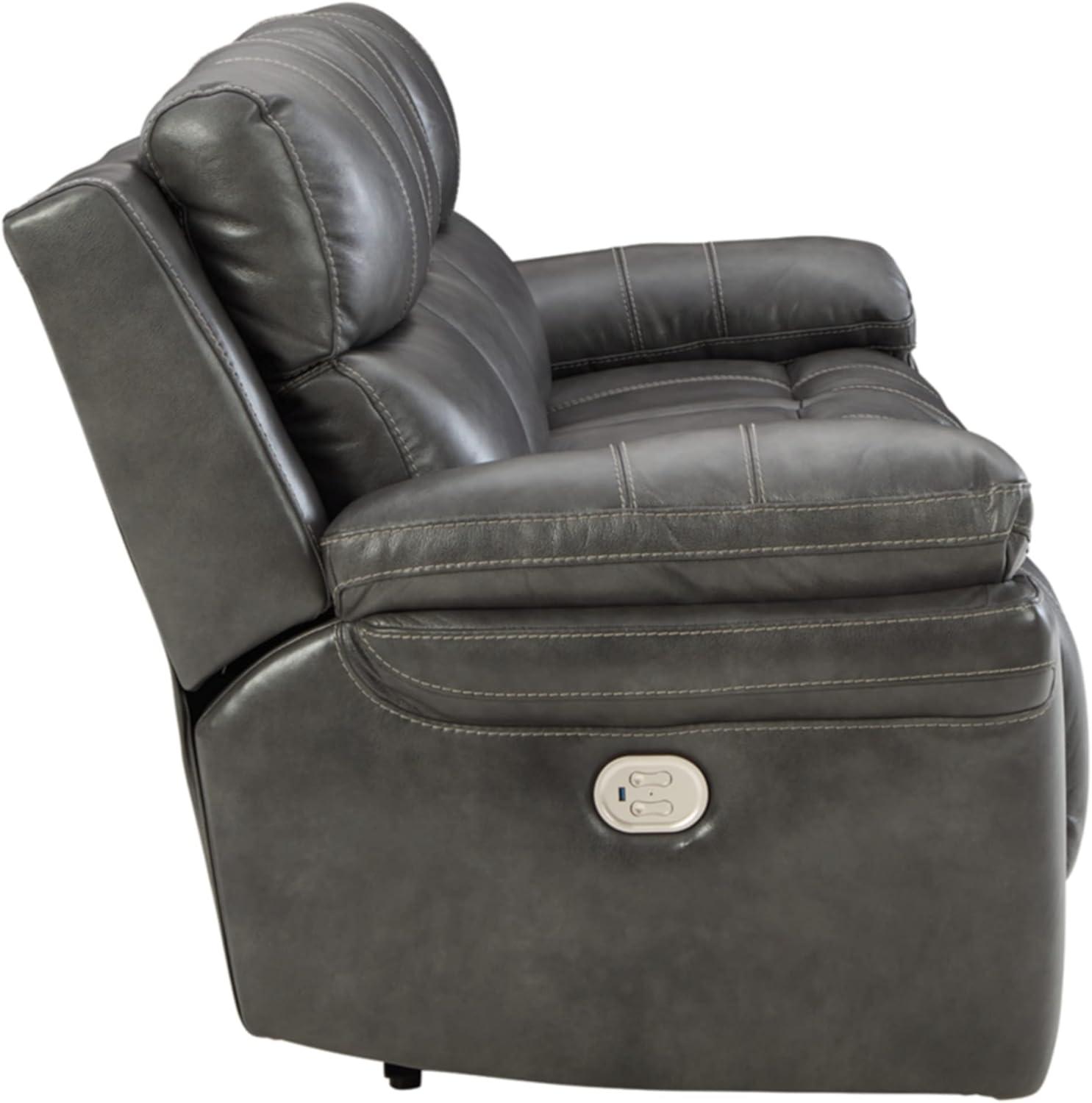 Charcoal Gray Leather Power Reclining Sofa with Ottoman