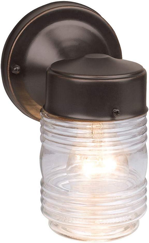 Design House 505198 Jelly Jar Classic 1-Light Indoor/Outdoor Wall Light with Clear Ribbed Glass for Entryway Porch Patio, Oil Rubbed Bronze