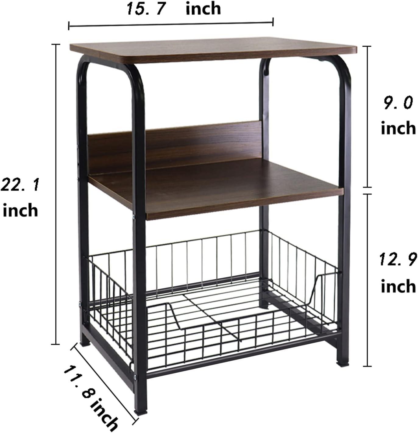 aboxoo End Table Side Table 3 Tiers Nightstand Industrial Retro Storage Shelf for Living Room Bedroom Kitchen Family and Office,Stable Wood and Metal Frame