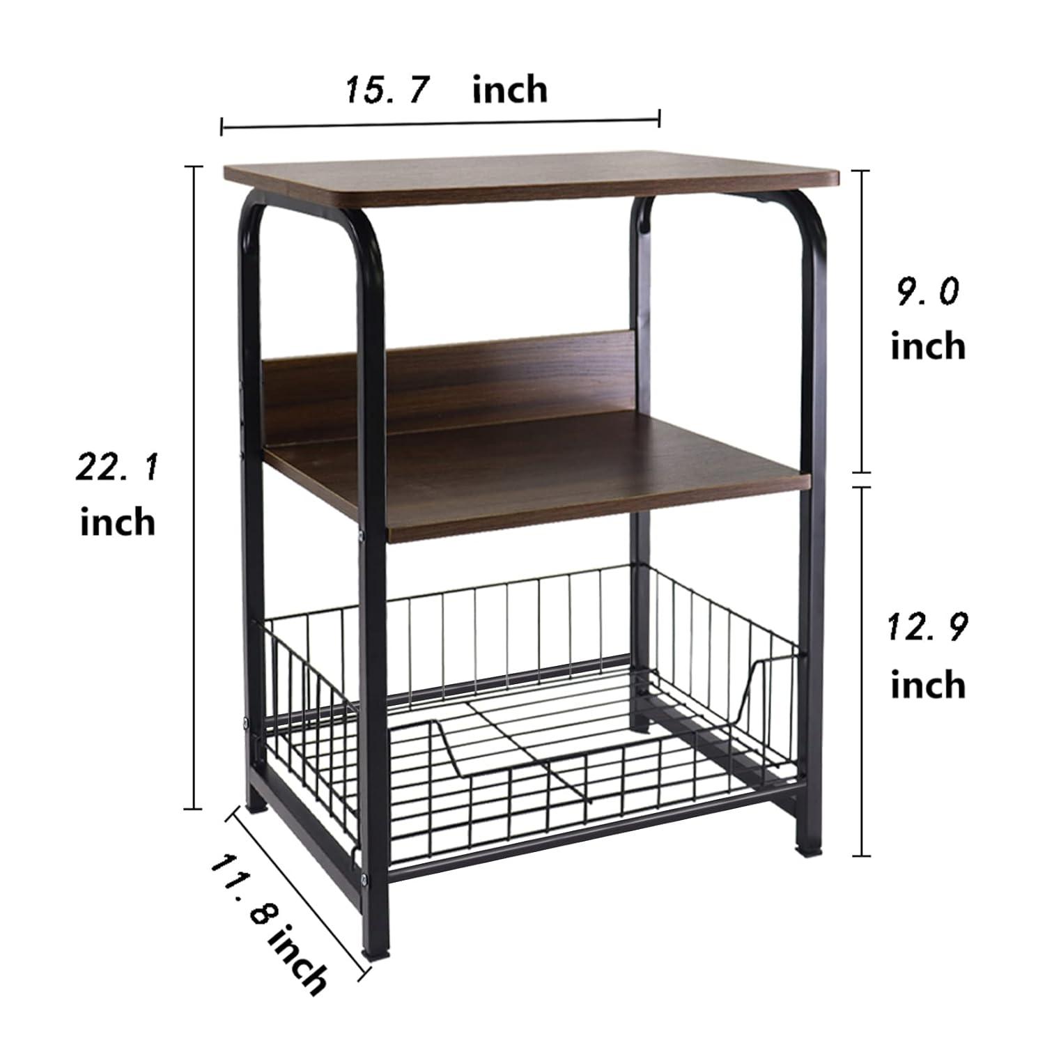 aboxoo End Table Side Table 3 Tiers Nightstand Industrial Retro Storage Shelf for Living Room Bedroom Kitchen Family and Office,Stable Wood and Metal Frame