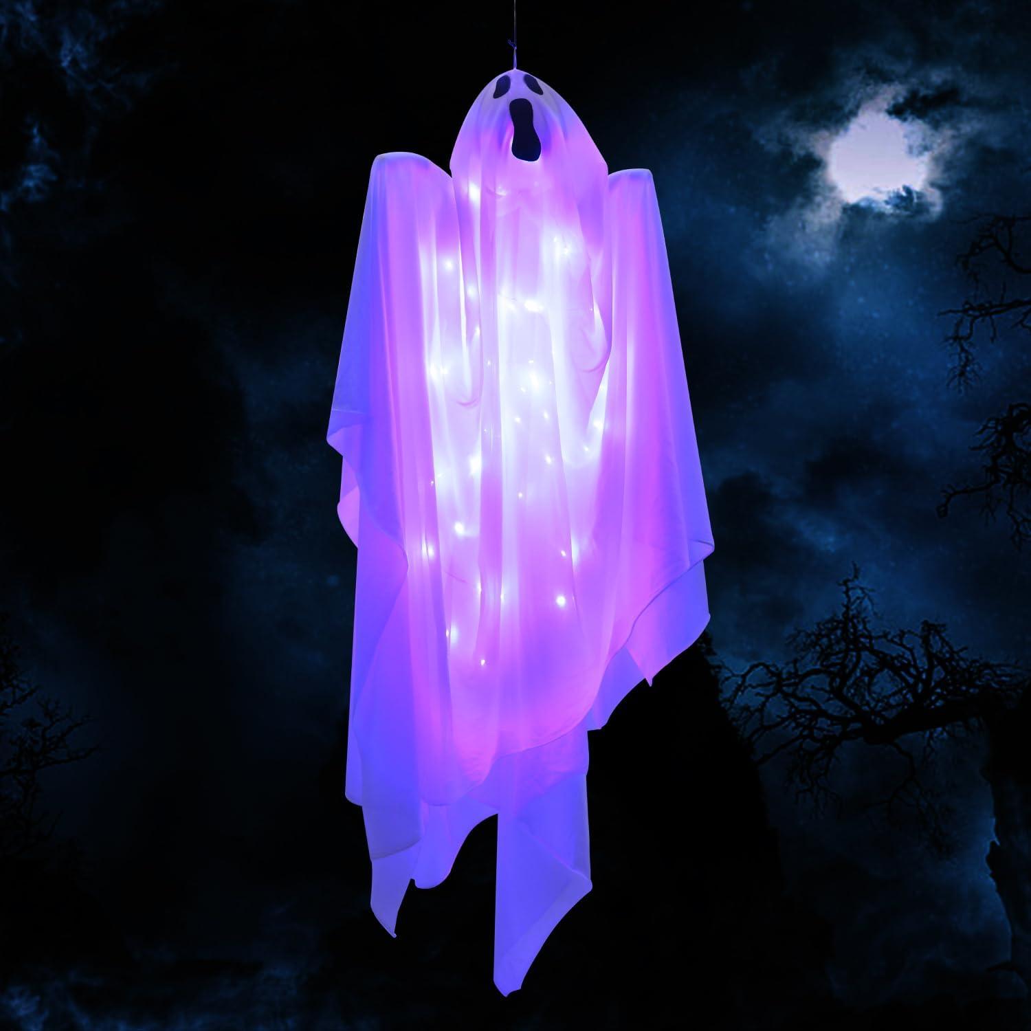 47 Inch Blue Light-Up Hanging Halloween Ghost Decoration