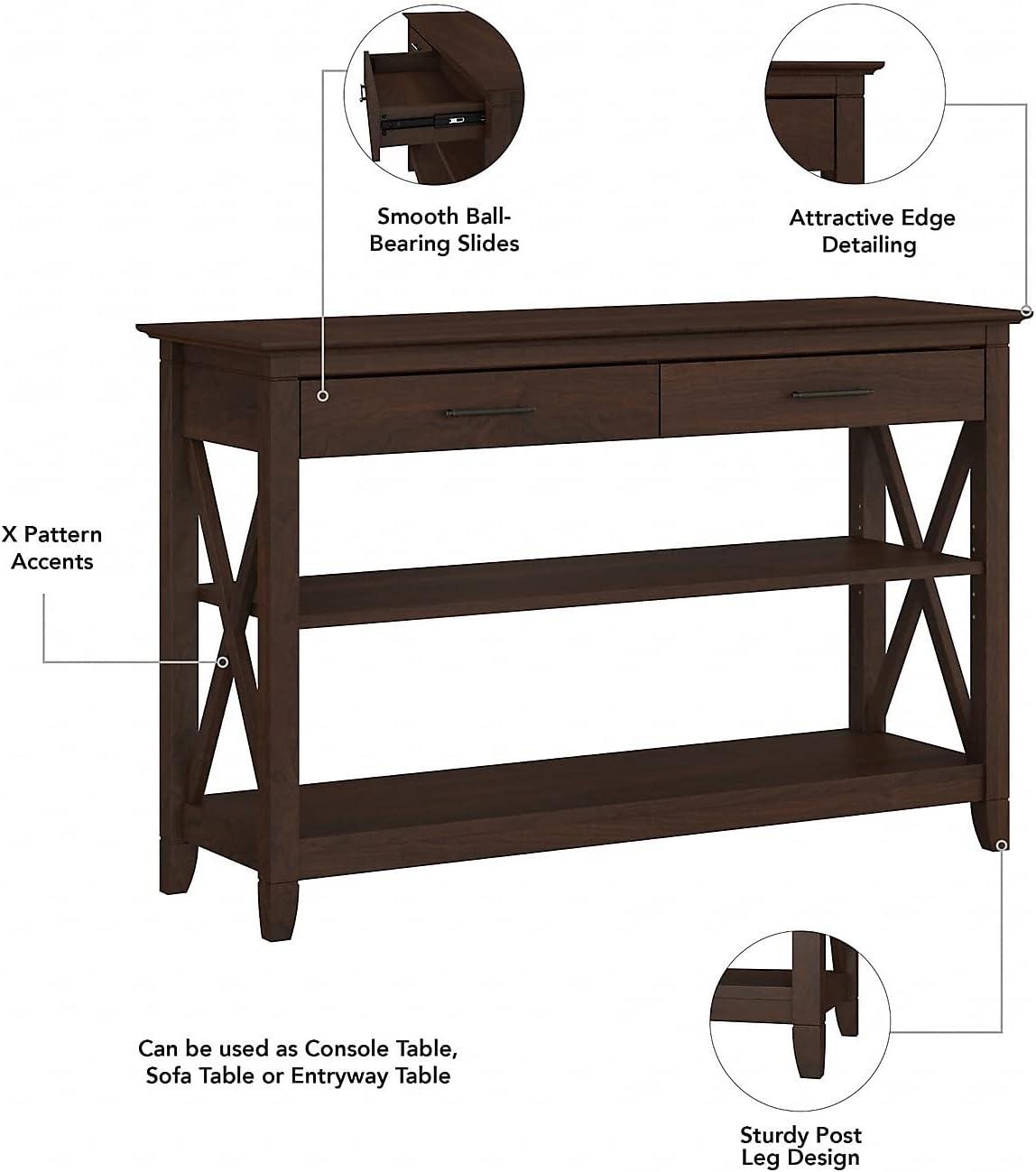 Bush Furniture Key West Console Table with Drawers and Shelves in Bing Cherry