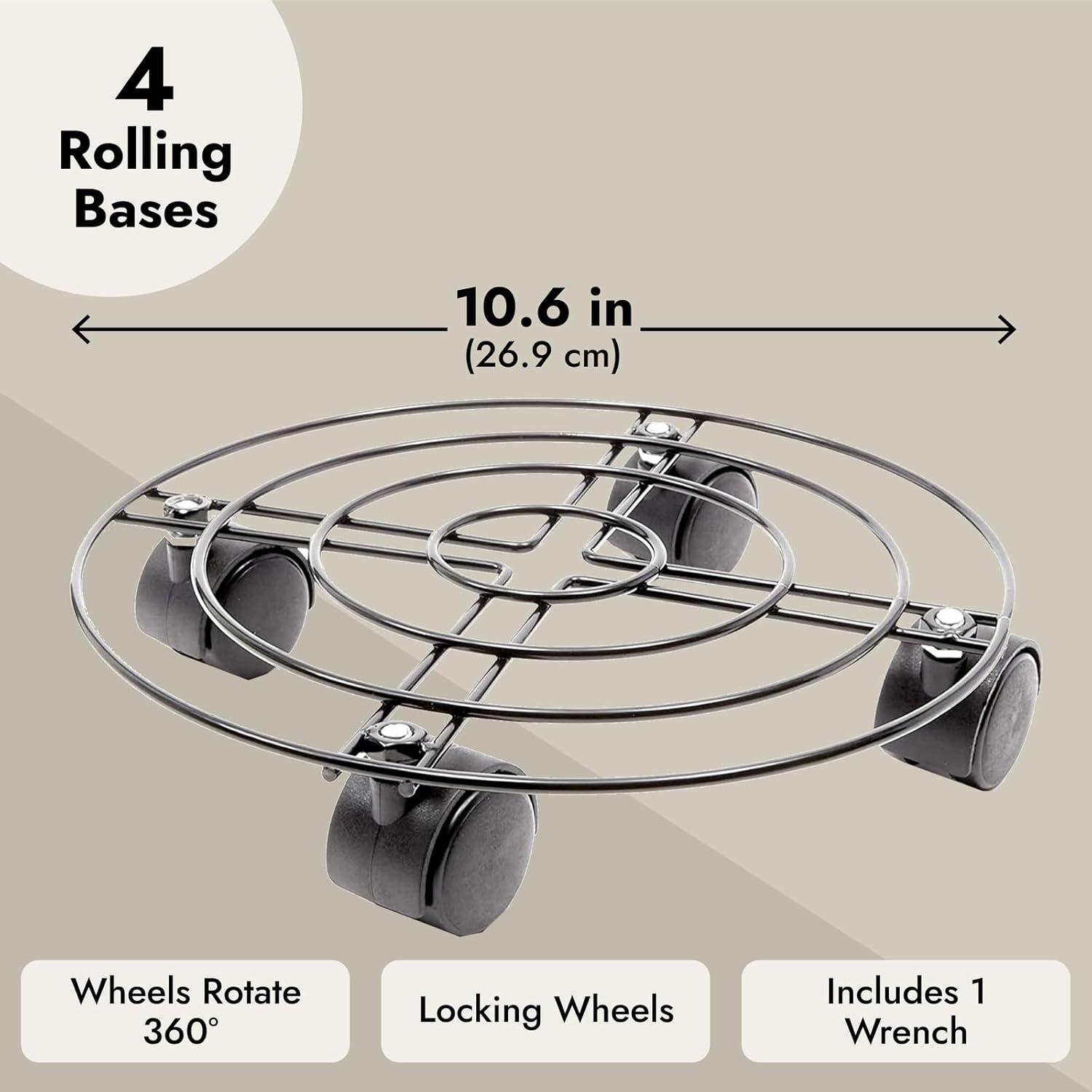 Bright Creations 4 Pack Metal Rolling Plant Stand, Planter Caddy with Wheels for Indoor and Outdoor Pots (10.6 Inches)