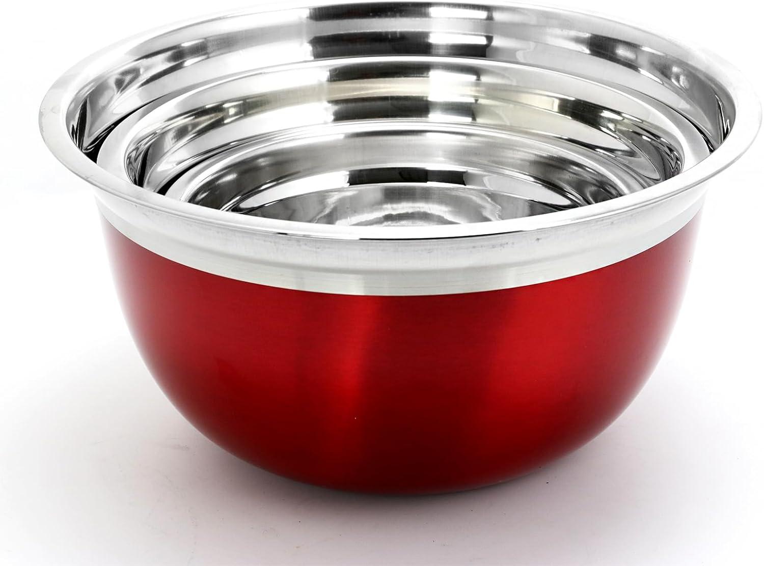 Rosamond Red Stainless Steel 3-Piece Mixing Bowl Set