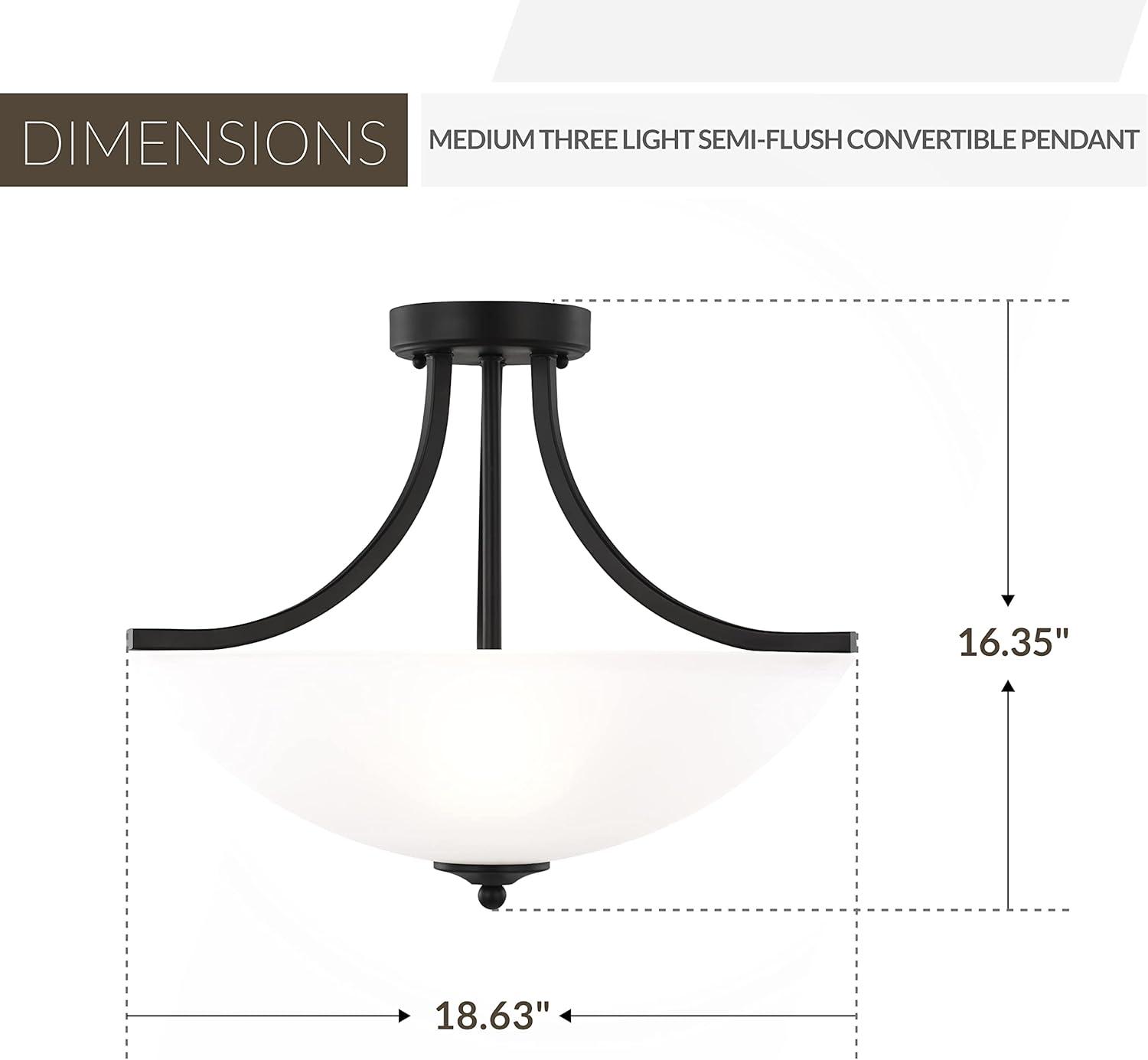 Generation Lighting 7716503-112 Geary Small Three - Light Semi-Flush Convertible Pendant Hanging Modern Fixture, Midnight Black