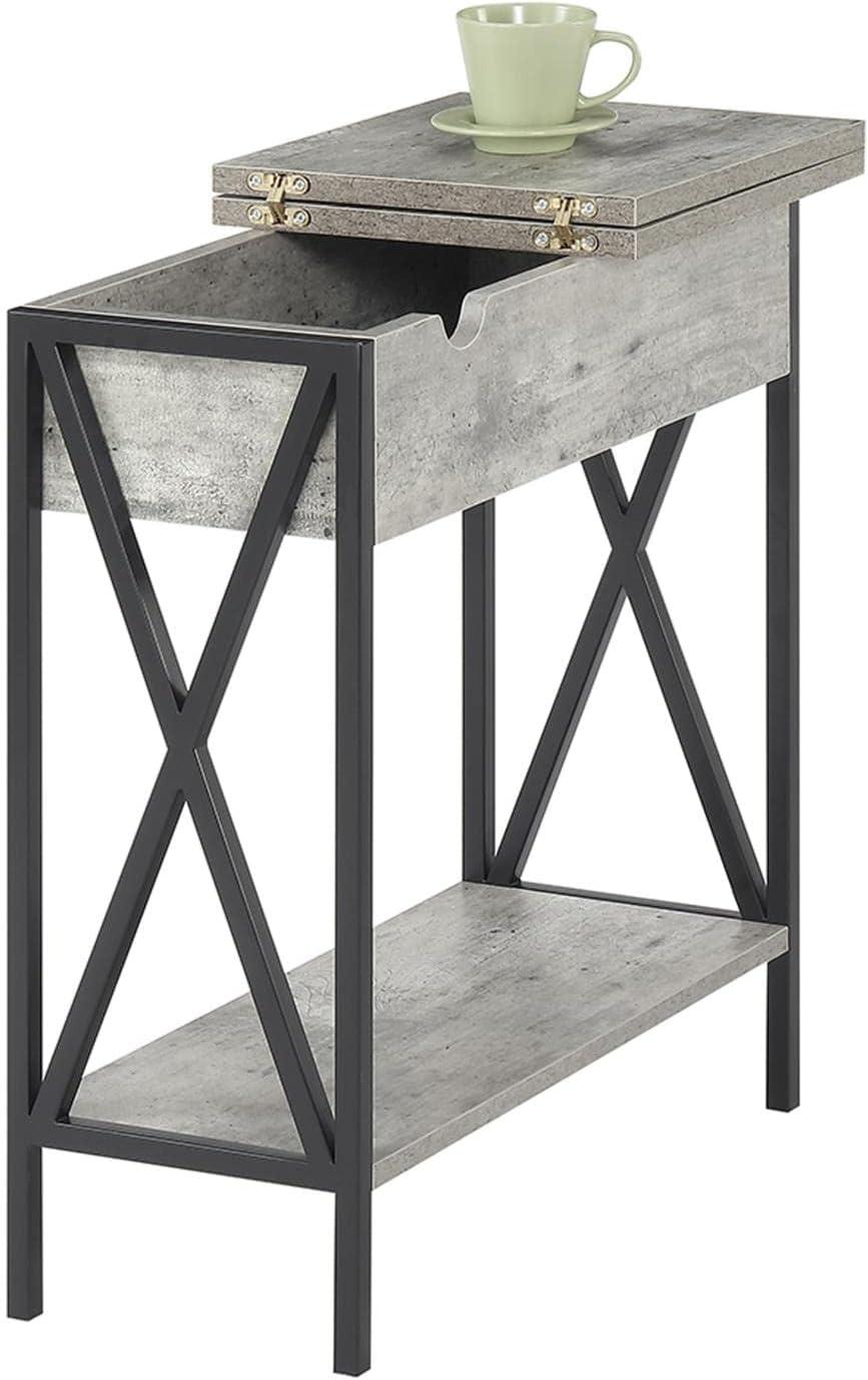 Convenience Concepts Tucson Flip Top End Table with Charging Station and Shelf, Faux Birch/Black