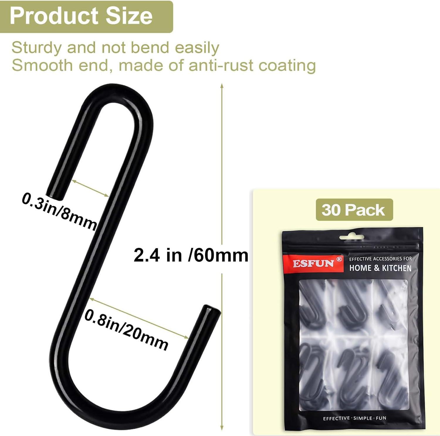 30 Pack Heavy Duty S Hooks Black S Shaped Hooks Hanging Hangers Pan Pot Holder Rack Hooks for Kitchenware Spoons Pans Pots Utensils Clothes Bags Towels Plants