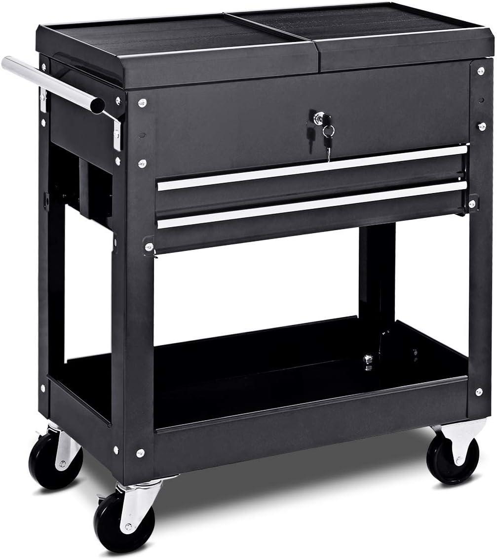 Kepooman Storage Cabinet,Garage Cabinet, Storage Cabinet, Rolling Mechanics Tool Cart Slide Top Utility Storage Cabinet Organizer 2 Drawers