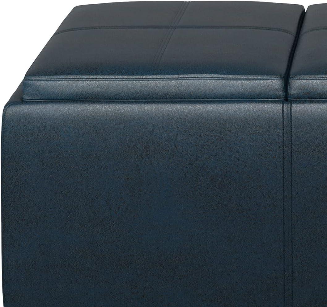 Simpli Home Avalon 42"W Upholstered Storage Ottoman with 3 Flip-Over Serving Trays