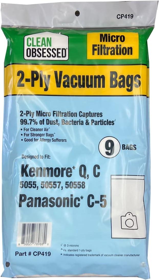 EnviroCare Replacement Micro Filtration Vacuum Cleaner Bags Made to fit Kenmore Canister Type C or Q 50555, 50558, 50557 and Panasonic Type C-5 9 Pack