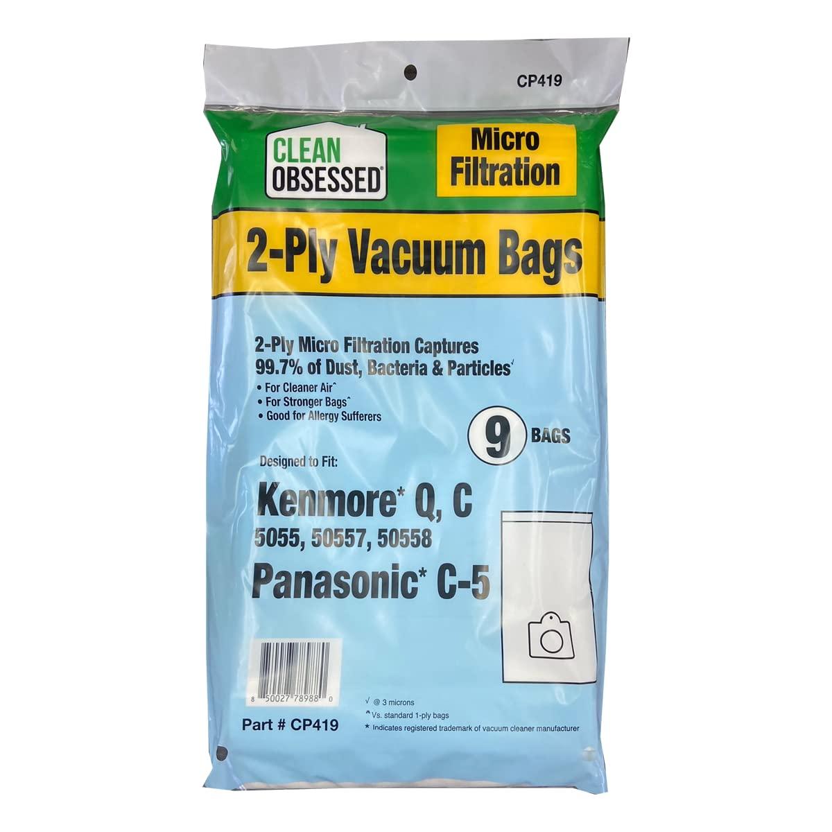 EnviroCare Replacement Micro Filtration Vacuum Cleaner Bags Made to fit Kenmore Canister Type C or Q 50555, 50558, 50557 and Panasonic Type C-5 9 Pack