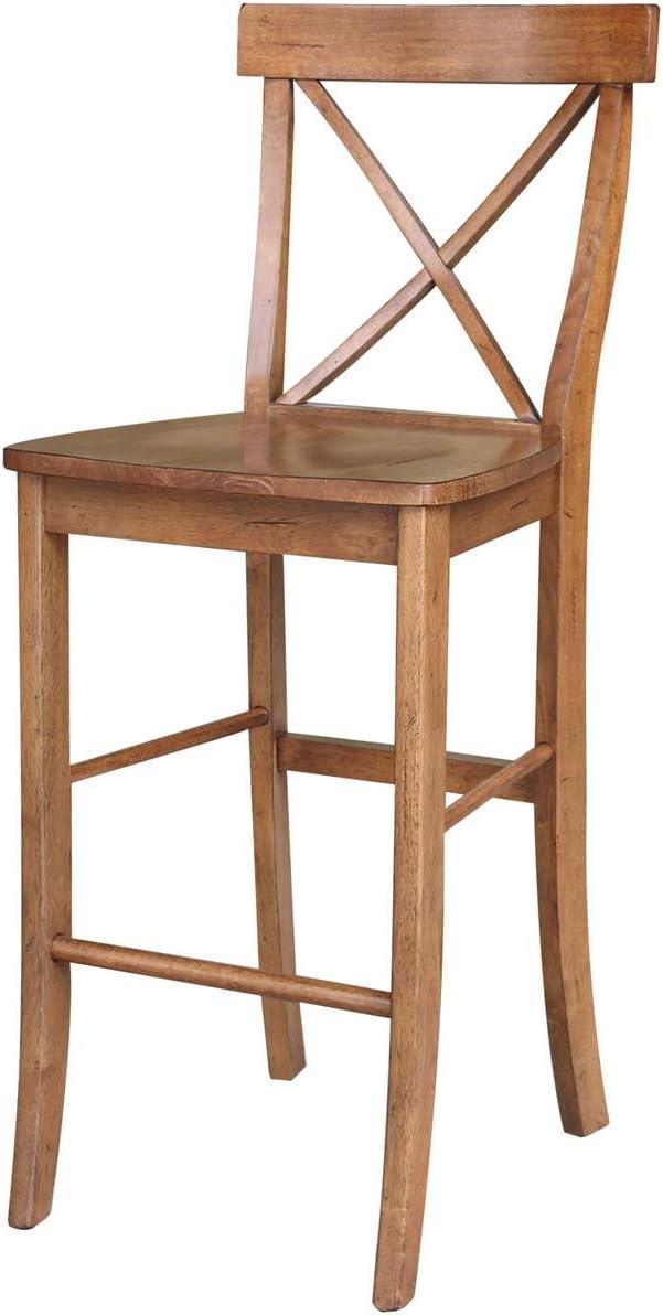 30" X Back Barstool Distressed Oak - International Concepts: Solid Wood, Square Seat, Armless