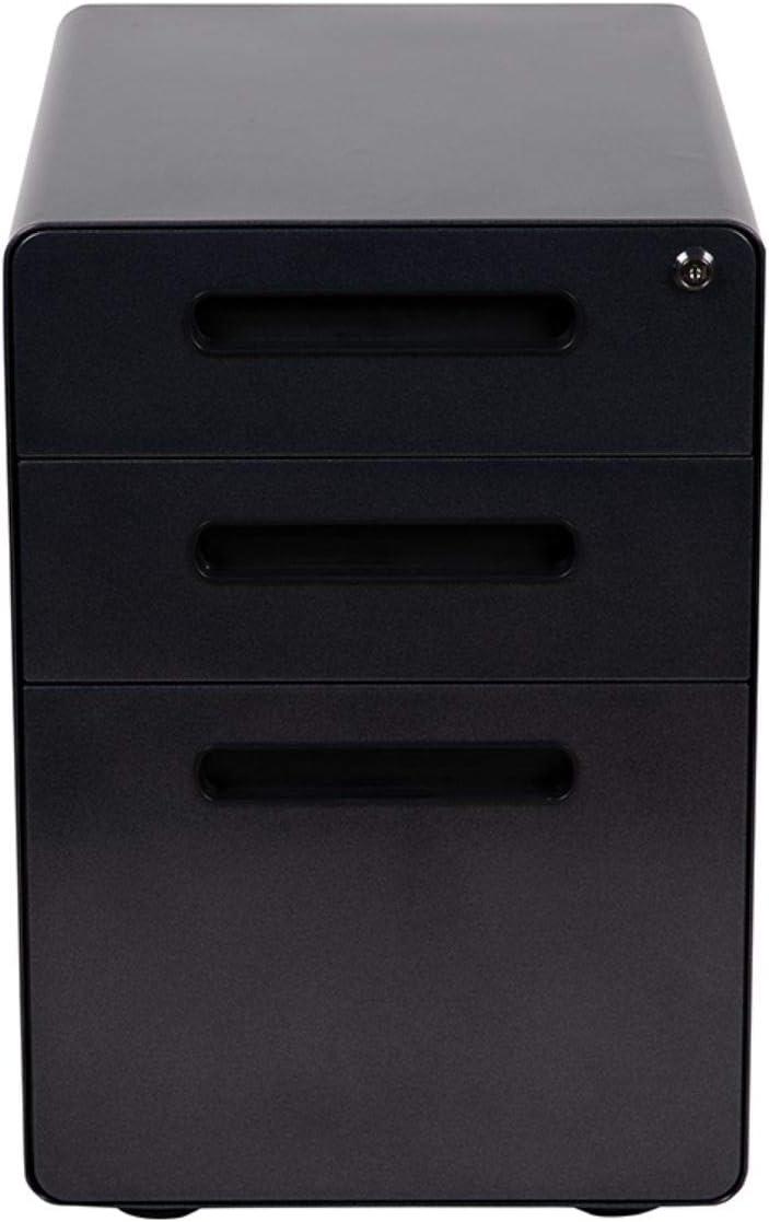 Flash Furniture Ergonomic 3-Drawer Mobile Locking Filing Cabinet with Anti-Tilt Mechanism and Hanging Drawer for Legal & Letter Files, Black