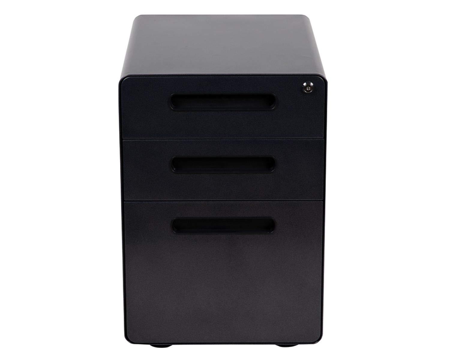 Flash Furniture Ergonomic 3-Drawer Mobile Locking Filing Cabinet with Anti-Tilt Mechanism and Hanging Drawer for Legal & Letter Files, Black