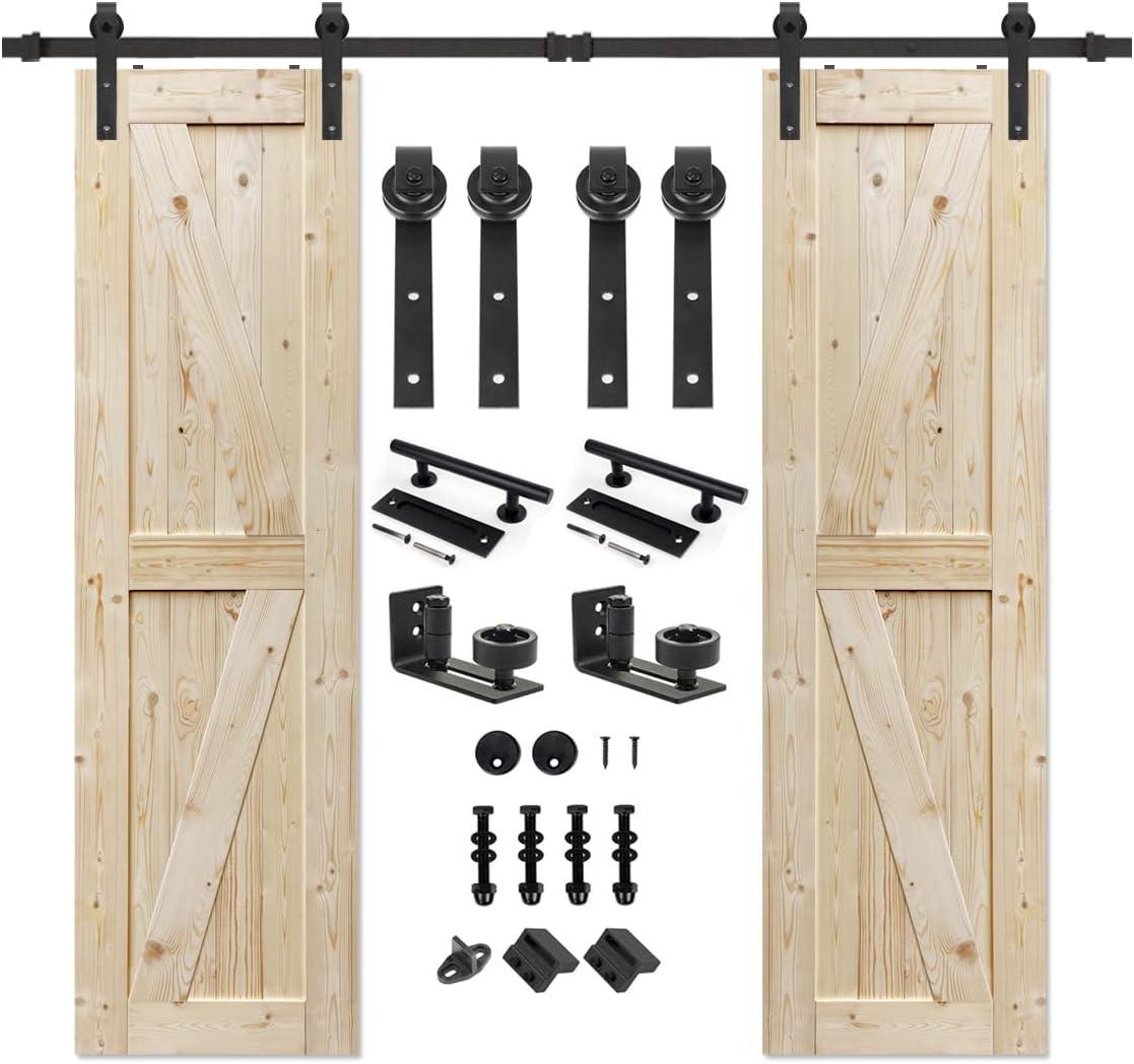 S&Z TOPHAND S&Z TOPHAND Unfinished British Brace Knotty Barn Door with Sliding Door Hardware Kit/Solid Wood/Sliding Door/Double Surfaces/A Simple Assembly is Required