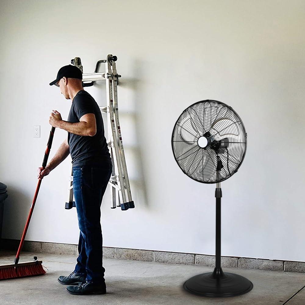 BILT HARD 5200 CFM 20" High Velocity Pedestal Fan, 3-Speed Industrial Oscillating Stand Fan with Aluminum Blades, Heavy Duty Standing Shop Fan for Commercial, Residential, and Garage