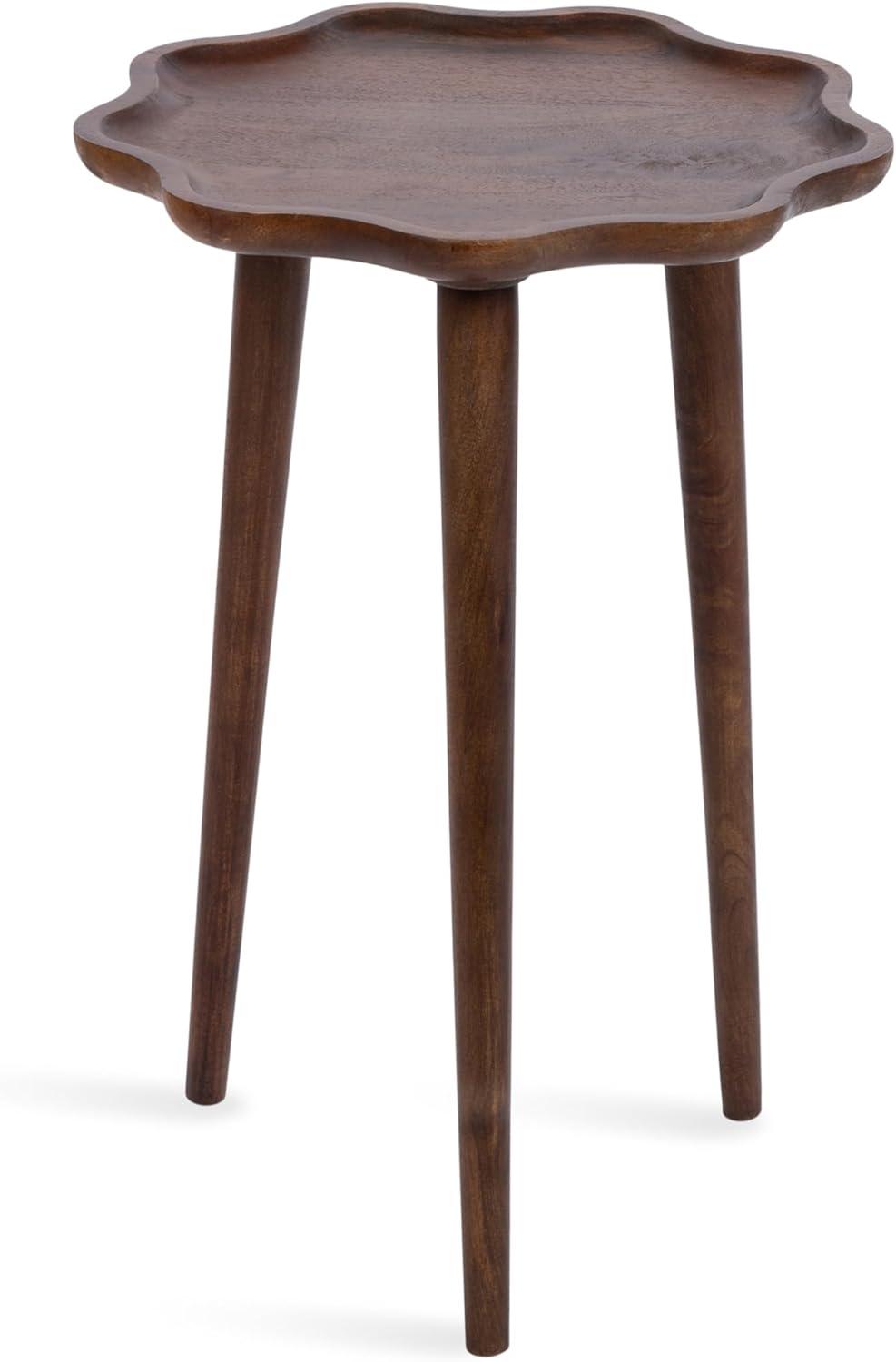 Kate and Laurel Alezar Modern Wooden Round Side Table, 15 x 15 x 22, Walnut Brown, Mid-Century Solid Wood End Table with Wavy Edge for Bedroom Nightstand or Living Room Accent Table