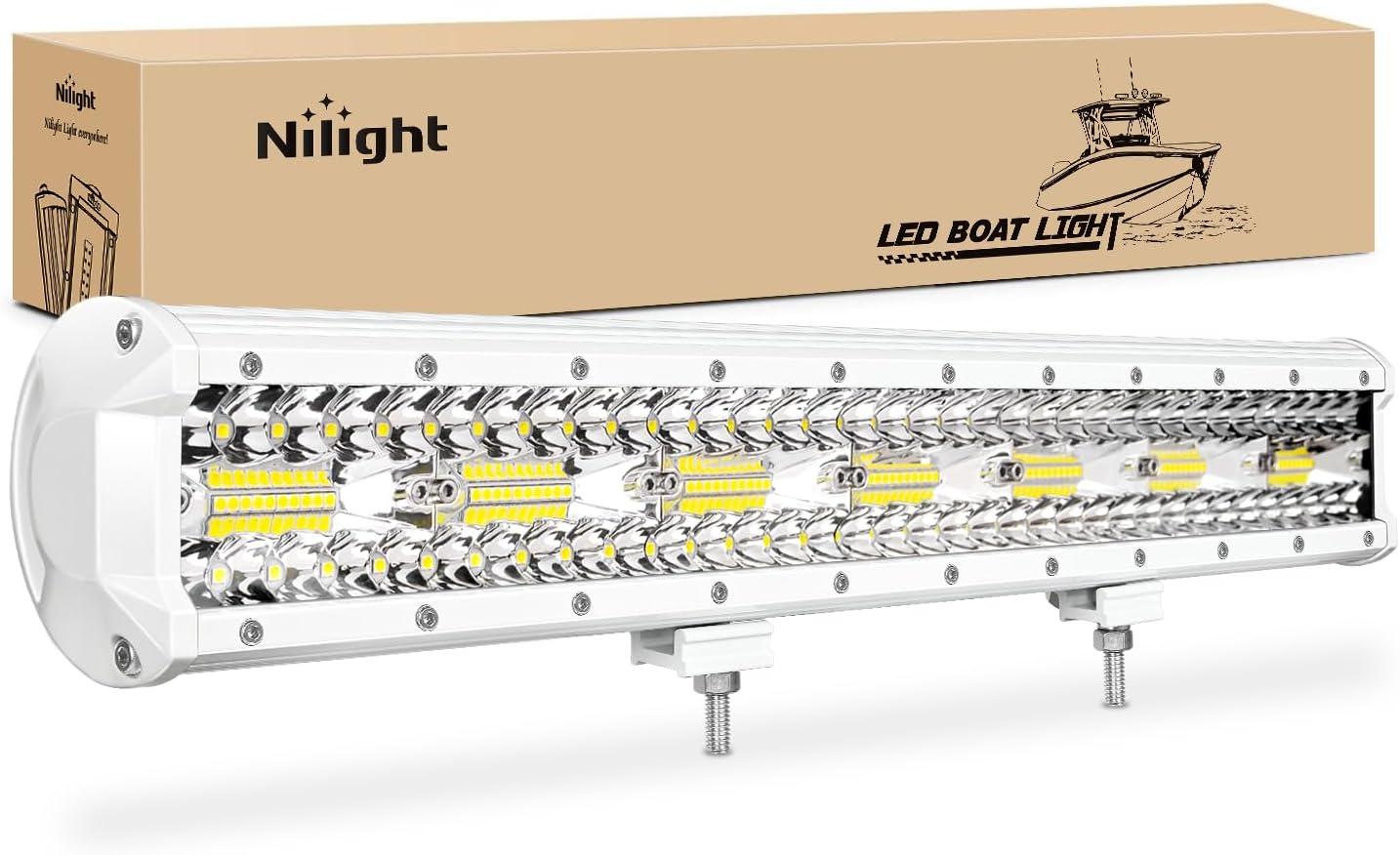 Nilight Marine LED Light Bar Navigation Lights 20Inch White Spot Flood Combo Ponton Boat Deck Dock Lights for Night Fishing T-top Stern Yacht Port Sailboat Trucks Tractors, 2 Years Warranty