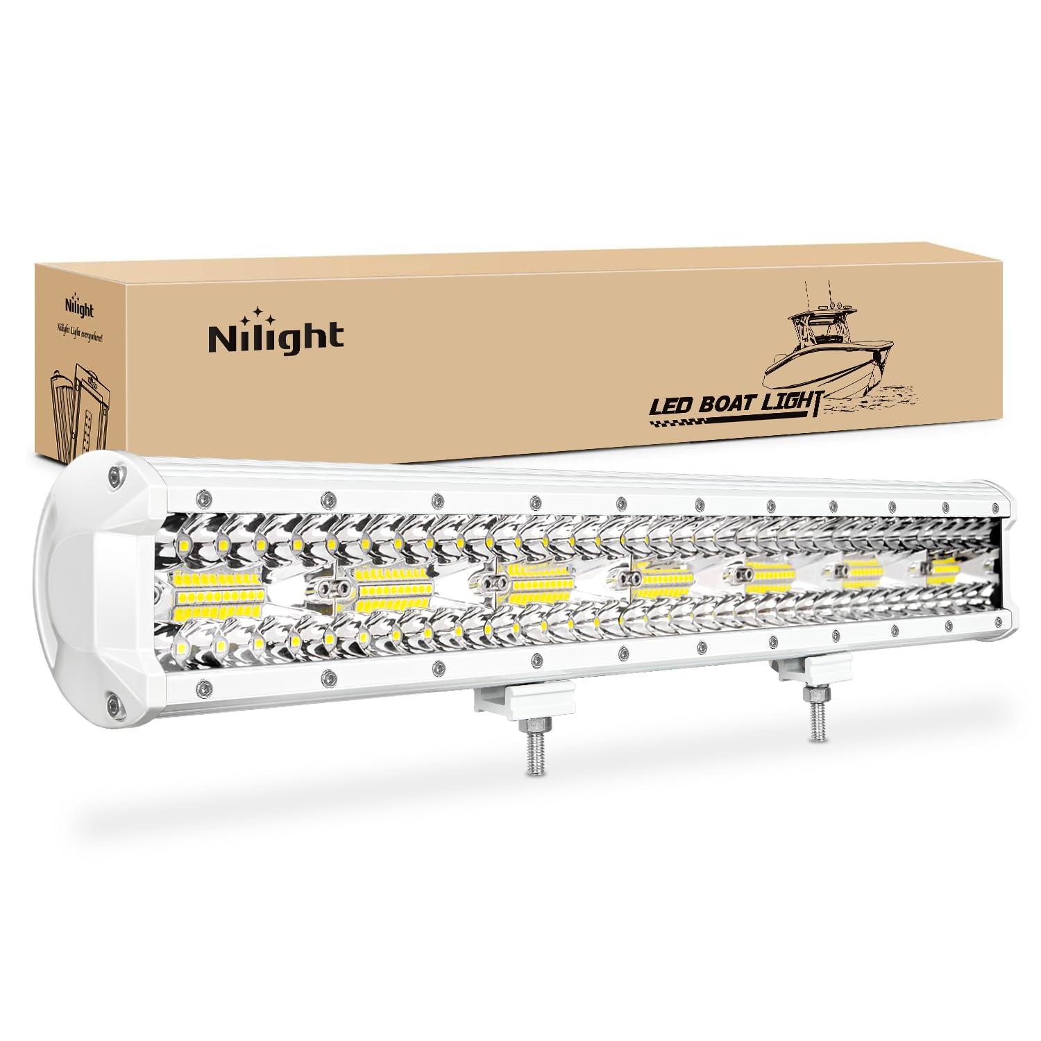 Nilight Marine LED Light Bar Navigation Lights 20Inch White Spot Flood Combo Ponton Boat Deck Dock Lights for Night Fishing T-top Stern Yacht Port Sailboat Trucks Tractors, 2 Years Warranty