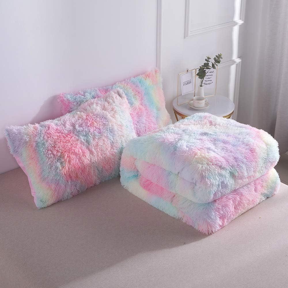 Full Size Rainbow Faux Fur Comforter Set