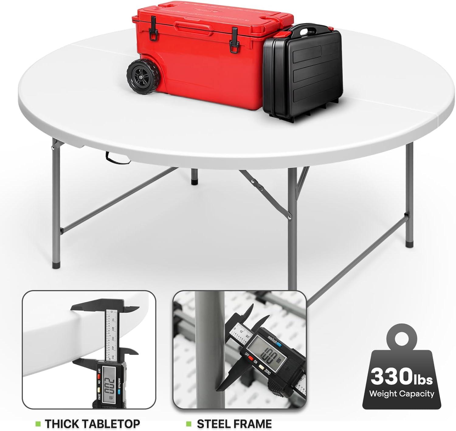 MoNiBloom Plastic Round Folding Table, Portable Foldable Party Banquet Table for Camping Dining Outdoor Picnic
