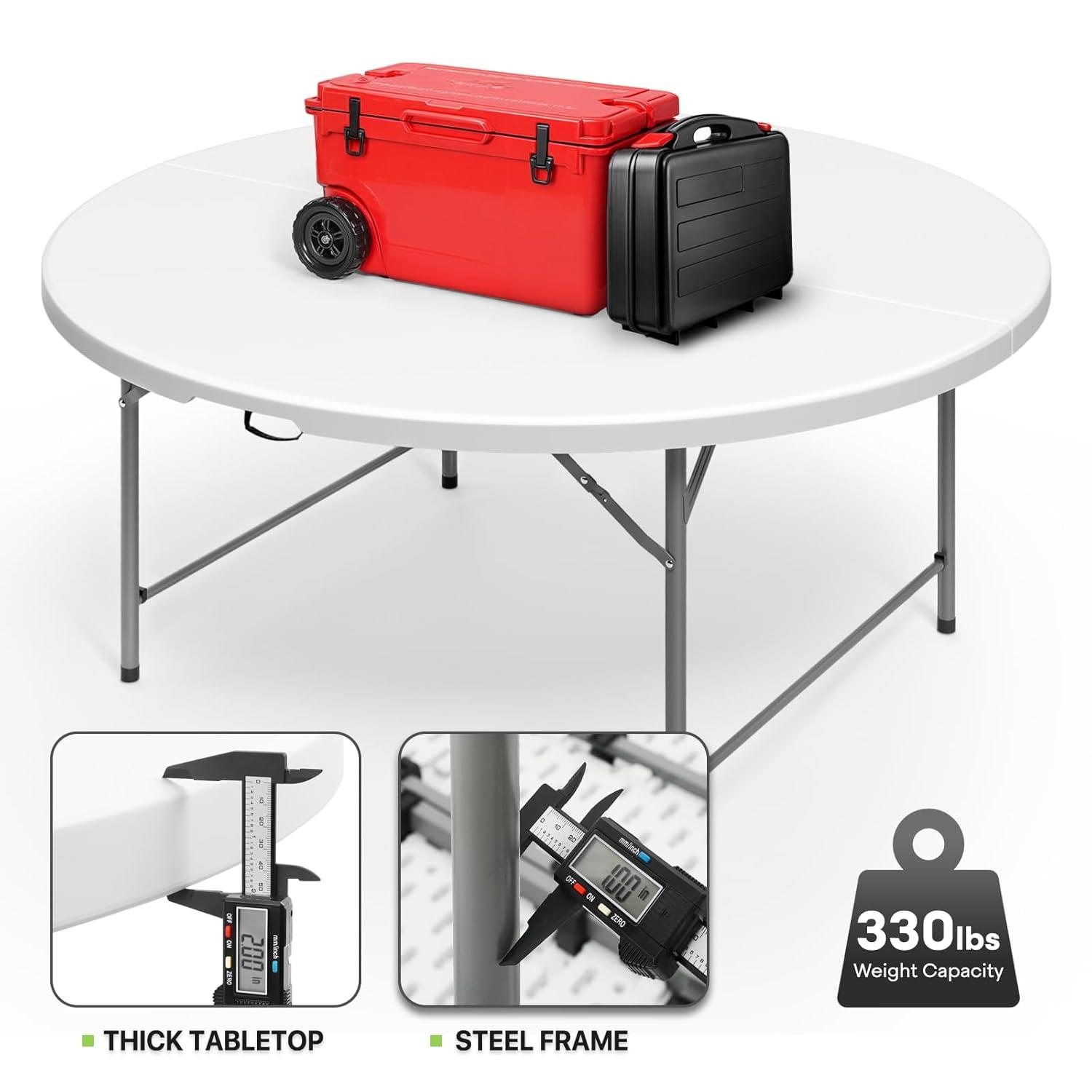 MoNiBloom Plastic Round Folding Table, Portable Foldable Party Banquet Table for Camping Dining Outdoor Picnic