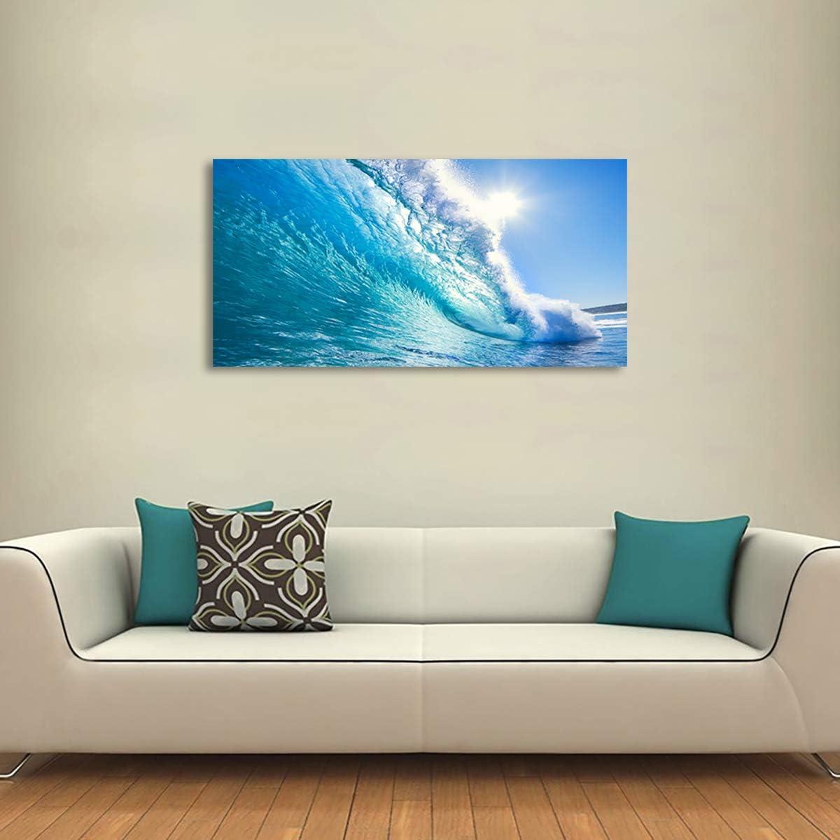 Blue Ocean Wave Surfing Sea Canvas Print, 48" x 24"