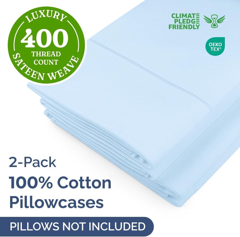 CGK Linens Hotel Quality 400 Tread count 100% Cotton Pillowcase Covers - Set of 2