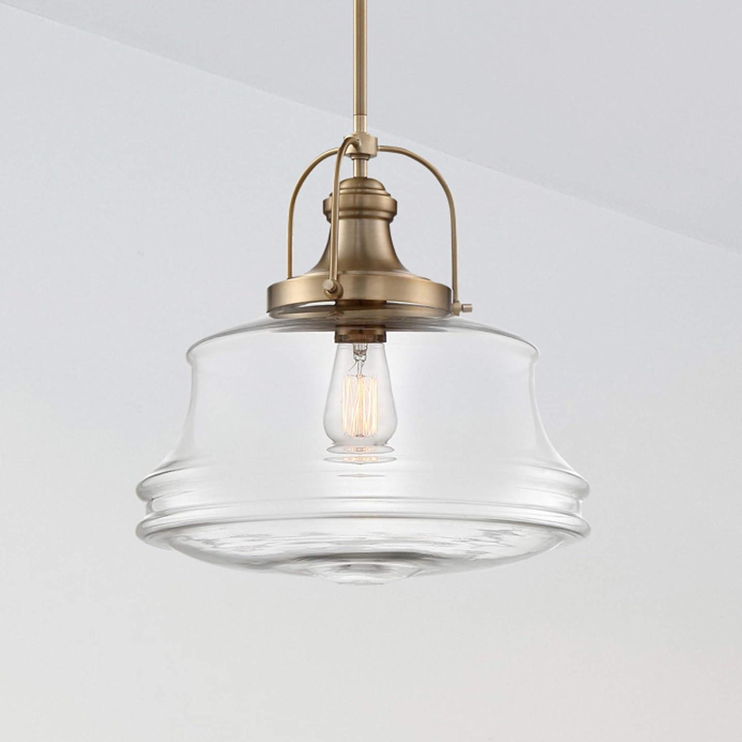 Basel 14'' Clear Glass Globe Pendant in Burnished Brass